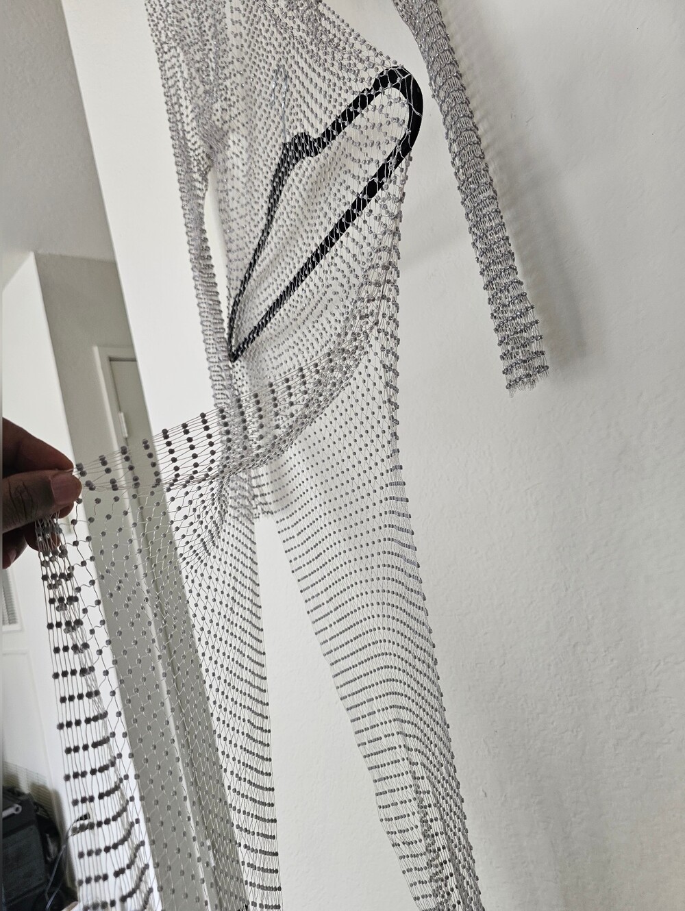silver rhinestone embellished sheer long-sleeve mesh dress. - Picture 5 of 8